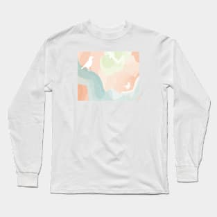 Modern Abstract Birds in Clouds Long Sleeve T-Shirt